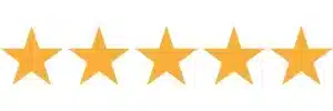 Five gold stars in a row on white background.