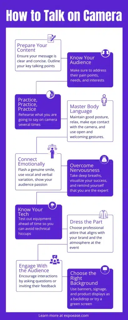 infographic of how to talk on camera tips.